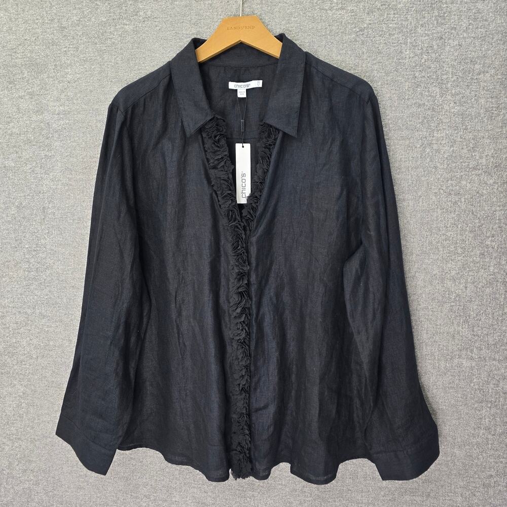 CHICO'S LINEN TUNIC NOVELTY BLOUSE, SIZE 3.5, NEW WITH TAGS